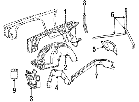 1992 Cadillac Brougham Inner Components - Fender Diagram