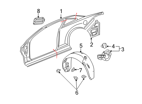 2007 Chevy Cobalt Quarter Panel & Components Diagram