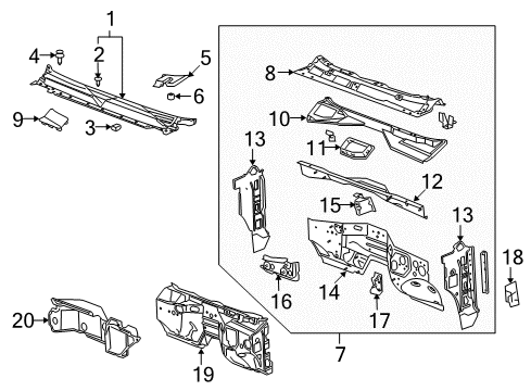 2013 Cadillac Escalade Cowl Grille, Black, Center Diagram for 25872303