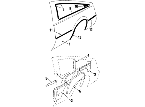 1985 Pontiac J2000 Sunbird Exterior Trim - Quarter Panel Diagram