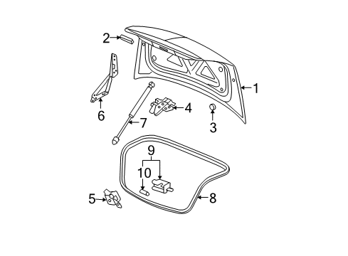 2009 Chevy Malibu Trunk Lid & Components Diagram