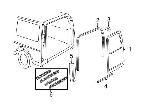 2002 GMC Savana 3500 Back Door & Components Diagram