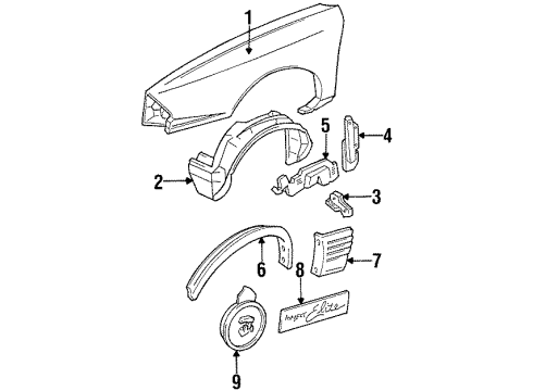1993 Oldsmobile 98 Fender Bracket, Center Diagram for 25534945