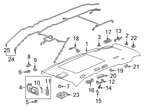 2022 Cadillac XT6 Headliner Retainer, Front, Plastic Diagram for 11547047