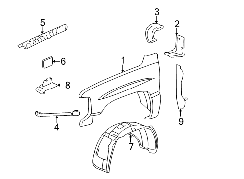 2002 Cadillac Escalade EXT Fender & Components Diagram