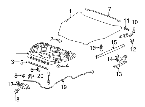 2011 GMC Terrain Hood & Components Diagram