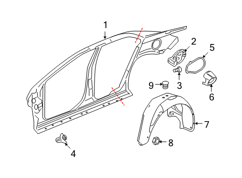 2009 Saturn Aura Hinge Diagram for 10373542