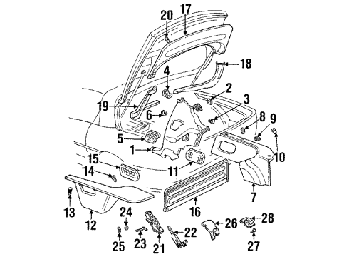 1998 Pontiac Firebird Headliner Retainer Diagram for 11588695