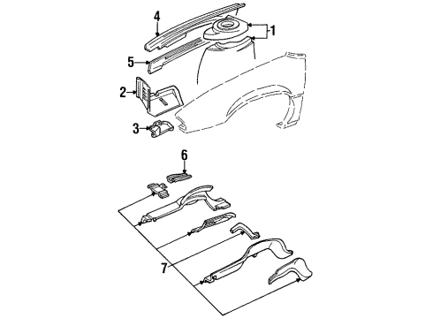 1990 Pontiac Grand Prix Inner Structure & Rails - Fender Diagram