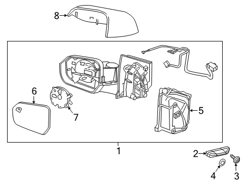 2016 Chevy Volt Mirror Glass, Rear Passenger Side Diagram for 23364917