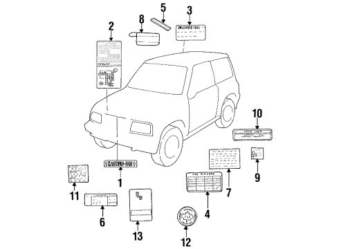 1998 Chevy Tracker Caution Label Diagram for 96061843