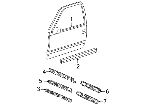 2002 Chevy Suburban 2500 Exterior Trim - Front Door Diagram