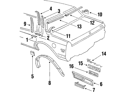 1985 Buick Century Drip Molding Retainer, Driver Side Diagram for 20424507