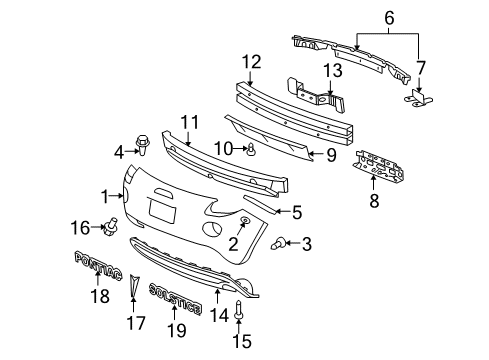 2006 Pontiac Solstice Grille Clip, Front Diagram for 10376721
