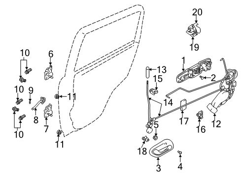 2000 Chevy Tracker Rear Door - Lock & Hardware Diagram