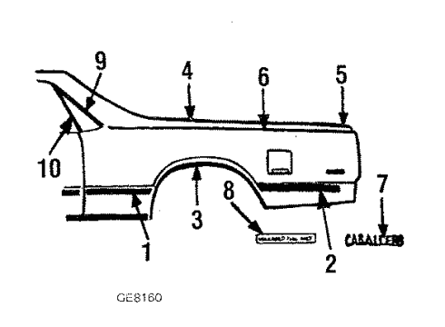 1984 Chevy El Camino Exterior Trim - Quarter Panel Diagram