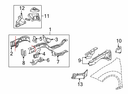 2008 Pontiac G5 Splash Shield, Front Inner Driver Side Diagram for 15257055