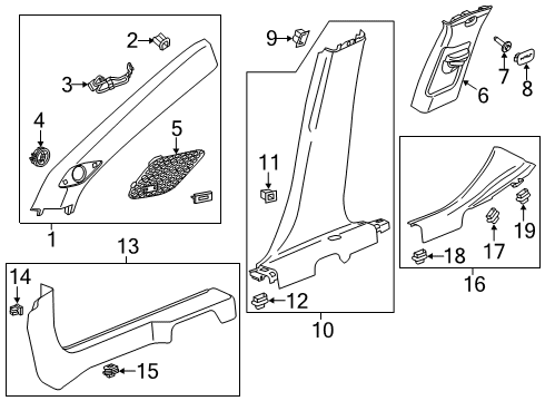 2021 Cadillac XT4 Interior Trim - Pillars Diagram