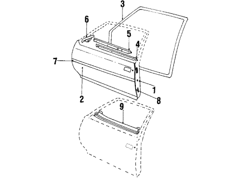 1986 Chevy Celebrity Exterior Trim - Front Door Diagram