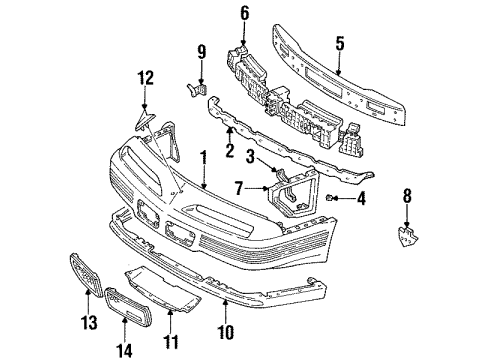 1993 Pontiac Grand Prix Grille, Driver Side Diagram for 14103036