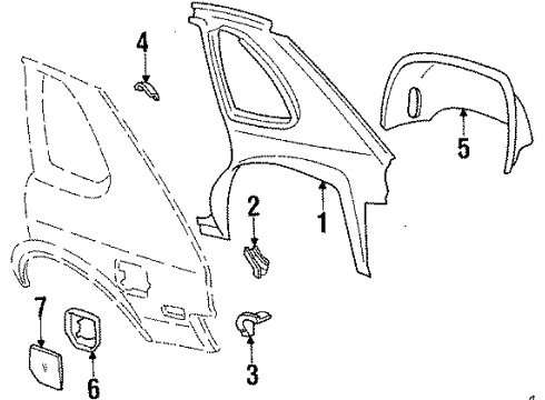1987 Chevy Chevette Inner Components - Quarter Panel Diagram