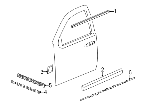 2010 Chevy Silverado 1500 Exterior Trim - Front Door Diagram