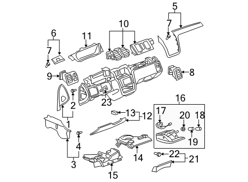 2006 Cadillac DTS Console Assembly, Passenger Side Diagram for 20907270