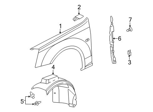 2007 Cadillac STS Fender, Front Driver Side Diagram for 19120665