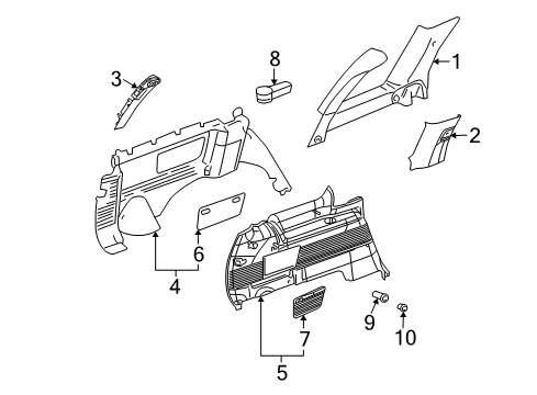 2002 Chevy Trailblazer EXT Storage Box Door, Driver Side Diagram for 15186580