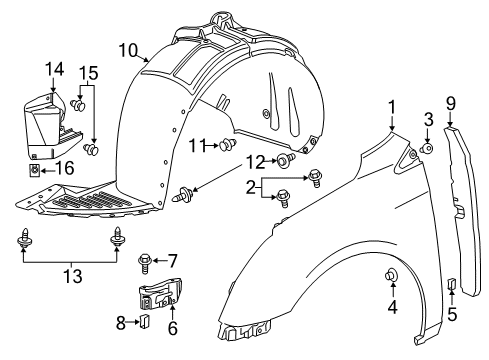 2014 Cadillac XTS Fender, Front Driver Side Diagram for 23149537