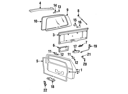 1990 Chevy Cavalier Gate & Hardware Diagram