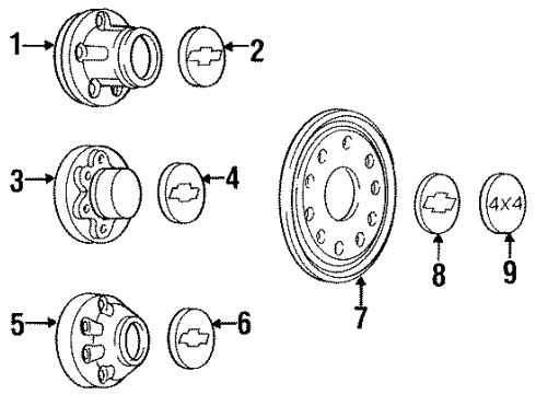 1992 Chevy C2500 Wheel Covers & Trim Diagram 5 - Thumbnail