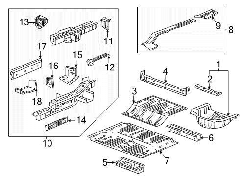 2024 Chevy Traverse Rear Floor & Rails Diagram