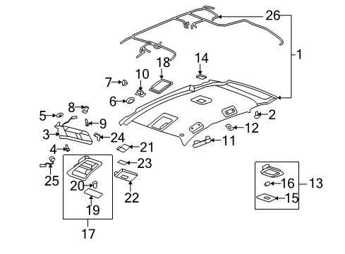 2008 Saturn Vue Sunvisor, Titanium, Driver Side Diagram for 22771484