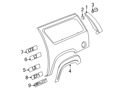 2011 Chevy Suburban 2500 Exterior Trim - Quarter Panel Diagram