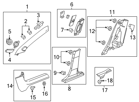 2013 Chevy Cruze Interior Trim - Pillars Diagram