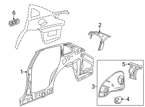 2002 Saturn L200 Inner Structure & Rails - Quarter Panel Diagram