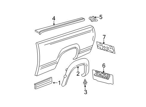 2004 Chevy Silverado 3500 Upper Molding, Black, Driver Side Diagram for 15095429