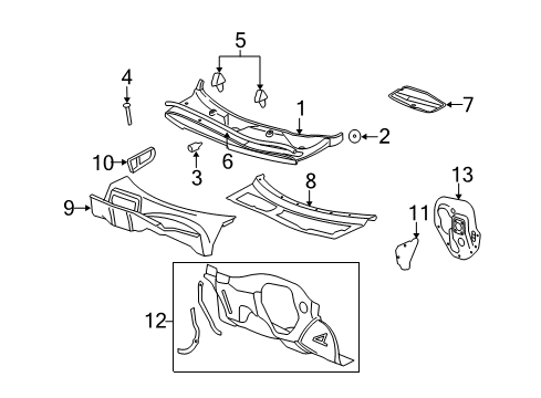 2008 Chevy HHR Cowl Grille Screw Diagram for 11609828