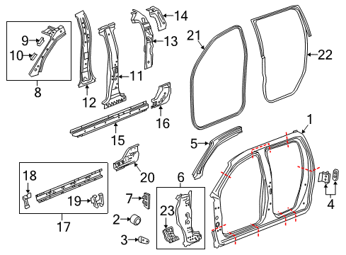 2017 Chevy Colorado Inner Lock Pillar, Rear Passenger Side Diagram for 85520224