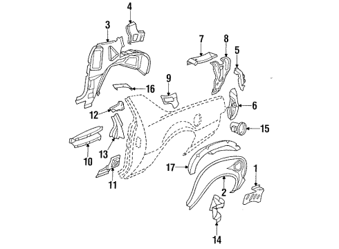 1988 Chevy Camaro Inner Components - Quarter Panel Diagram 2 - Thumbnail