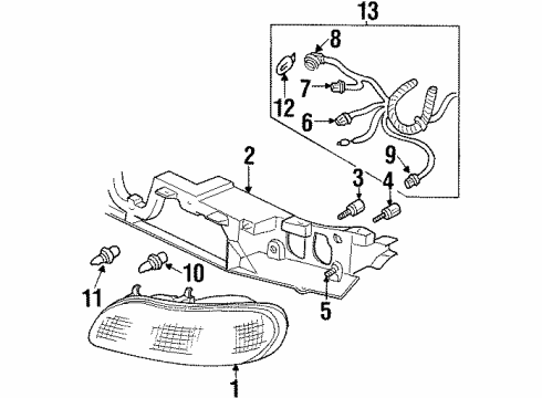 1997 Oldsmobile Cutlass Headlamp Assembly, Passenger Side Diagram for 22618781