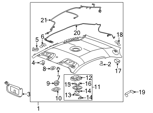 2007 Pontiac G5 Sunvisor, Driver Side Diagram for 15294771