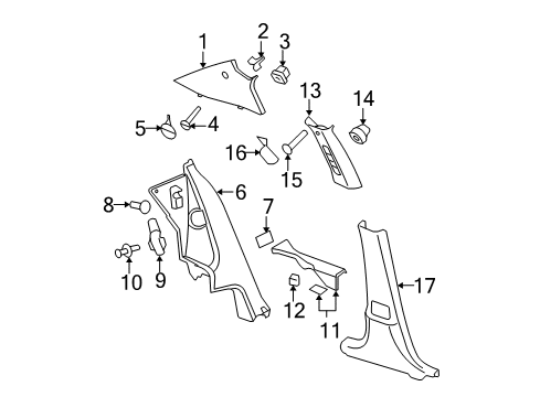2006 Chevy Cobalt Lower Quarter Trim Retainer, Gray, Rear Diagram for 22717703
