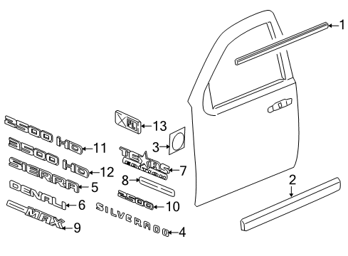 2012 Chevy Silverado 2500 HD Exterior Trim - Front Door Diagram