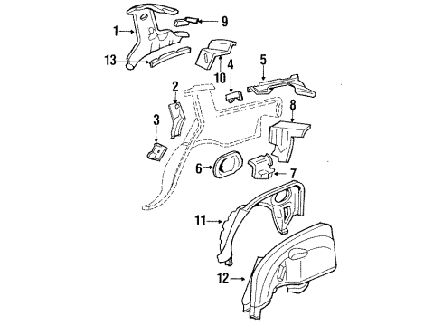 1988 Chevy Corsica Inner Components - Quarter Panel Diagram
