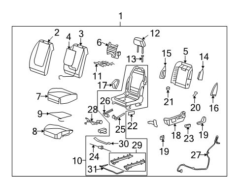 2010 Chevy Malibu Headrest, Driver Side Diagram for 20837033