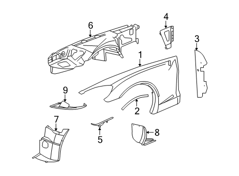 2013 Chevy Corvette Fender, Front Passenger Side Diagram for 25938078