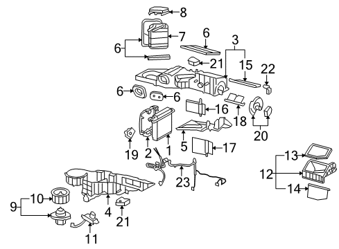 2011 Chevy Suburban 2500 A/C Evaporator & Heater Components Diagram