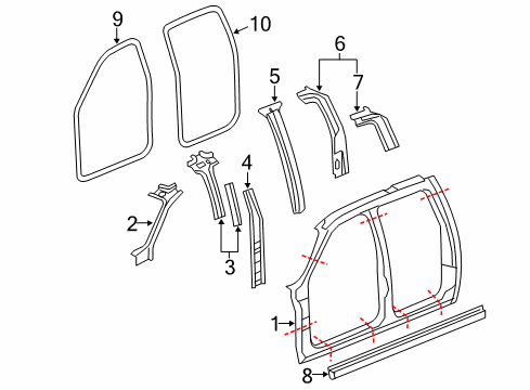 2011 Chevy Silverado 1500 Inner Center Pillar, Lower Passenger Side Diagram for 20957781